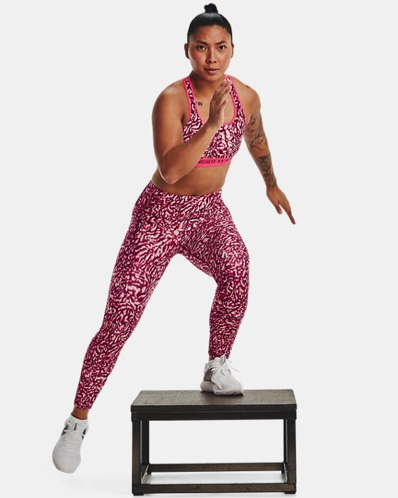 Women's HeatGear® Armour No-Slip Waistband Printed Ankle Leggings, Pink, pdpMainDesktop image number 0